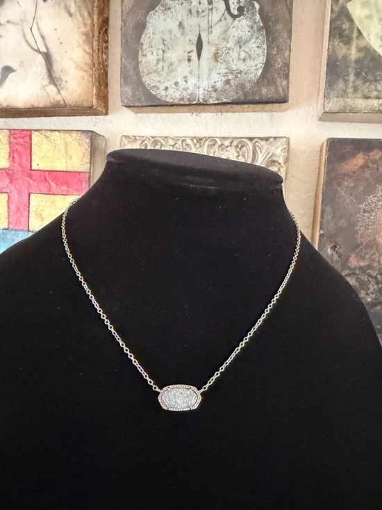 Kendra Scott Elisa Pendant Necklace – Platinum Drusy with Silver Chain - Picture 6 of 6